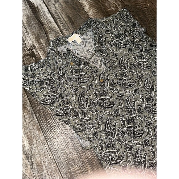 Michael Kors Paisley Shift Dress Size XS Women Ruffle V-Neck - Picture 6 of 8
